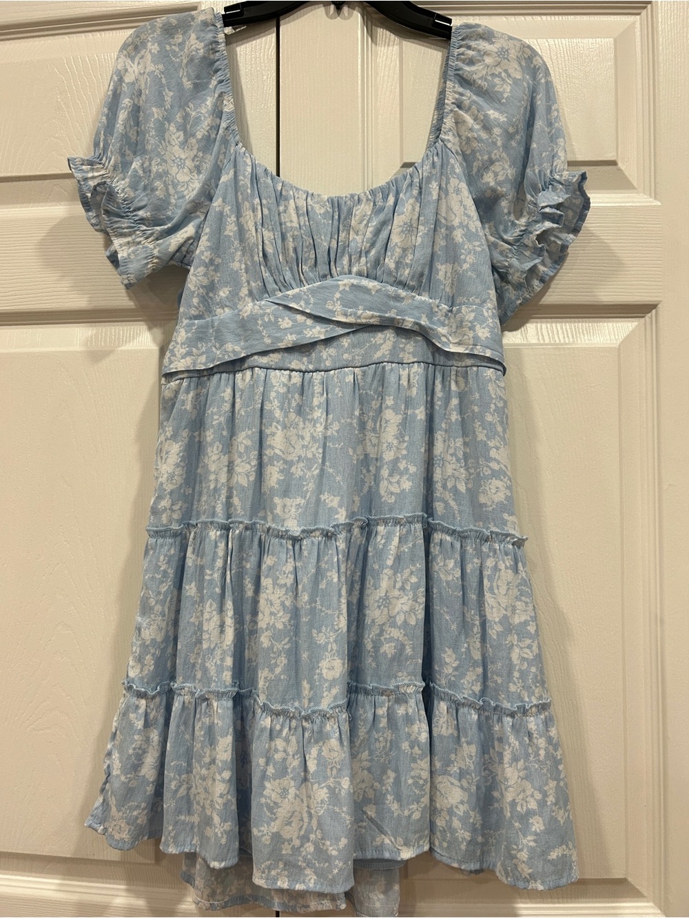Trixxi Junior Light Blue Floral Tiered Babydoll Dress